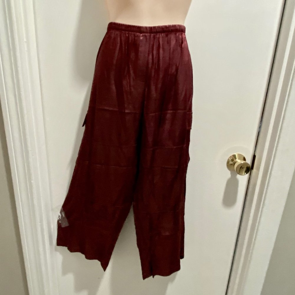 (5) Victoria's Secret Lounge Bordo Satin Wide Leg Cargo Pull Up Straight Croppeโฆ